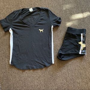 PINK Black & White Shorts w/ Shimmer Sides